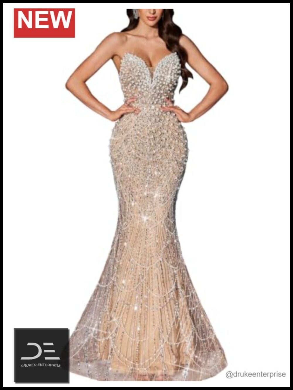 Beaded Mermaid Prom Dress Sequin Formal Evening Gown Strapless Bodycon